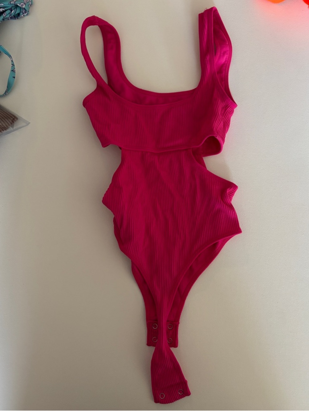 Garage Hot Pink Ribbed Cutout Bodysuit